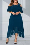 Plus Size Lace Stitching Cold Shoulder Maxi Dresses
