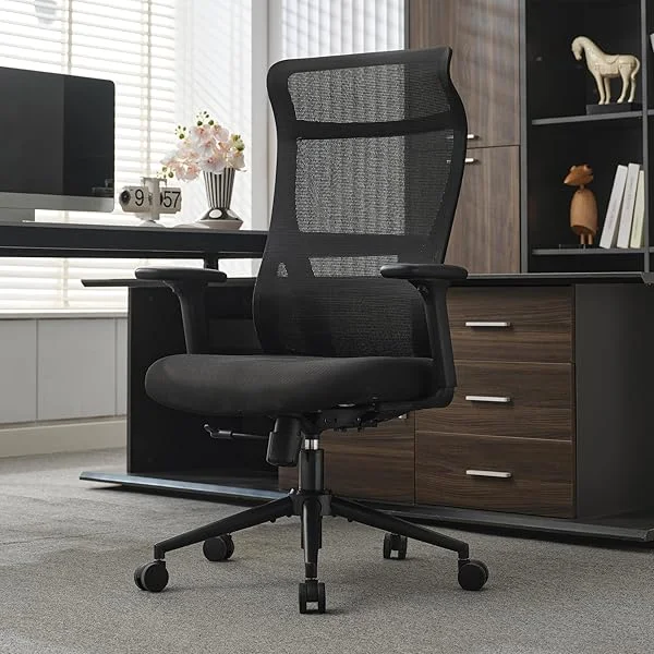 Ergonomic Office Chair, High Back Mesh Home Office Desk Chair with S-Shaped Back Support, Reclining Office Chair for Gaming, Swivel Computer Chair with Adjustable Armrest