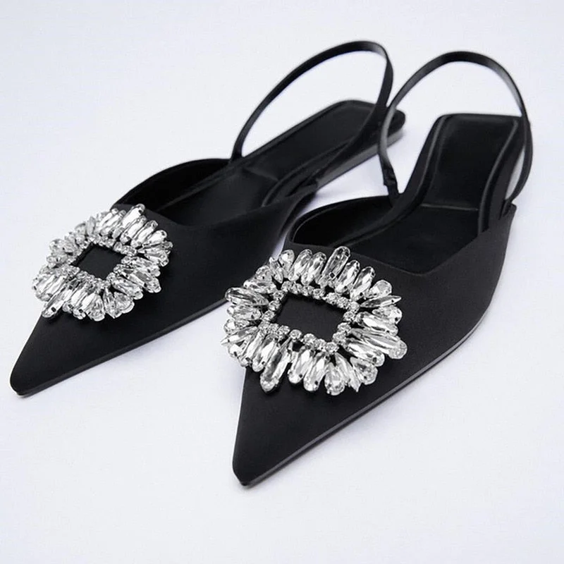 ZA 2022 New Women's Shoes Pointed Toe Shallow Nude Pink Diamond Shoes Low Heel Back Strappy Shoes Women  Women Shoes 2020