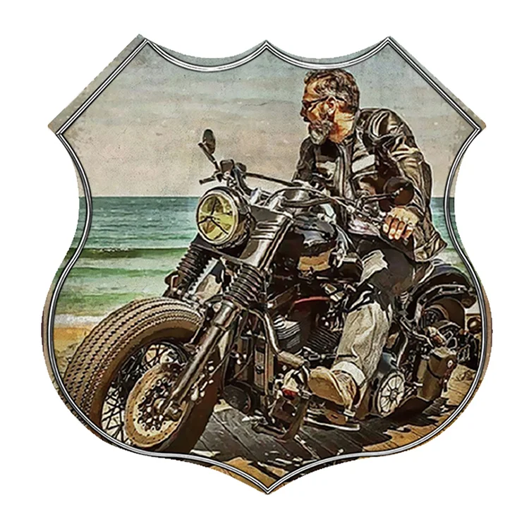 Ride moto - bouclier vintage enseigne en étain - 11.8x11.8inch