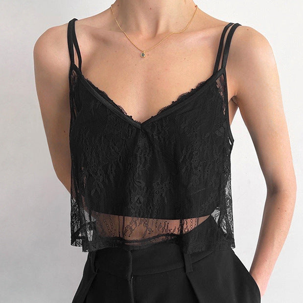 Aiertu y2k outfits Sexy Polyester Lace Sling V-neck Short Pullover Vest Summer Fashion Women aiertu