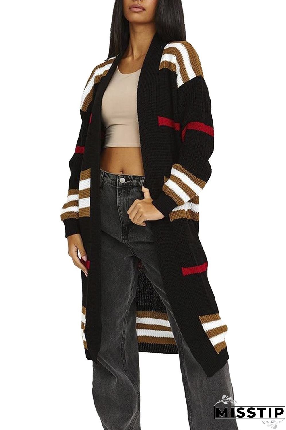 Women's Long Striped Oversized Loose Sleeve Knitwear