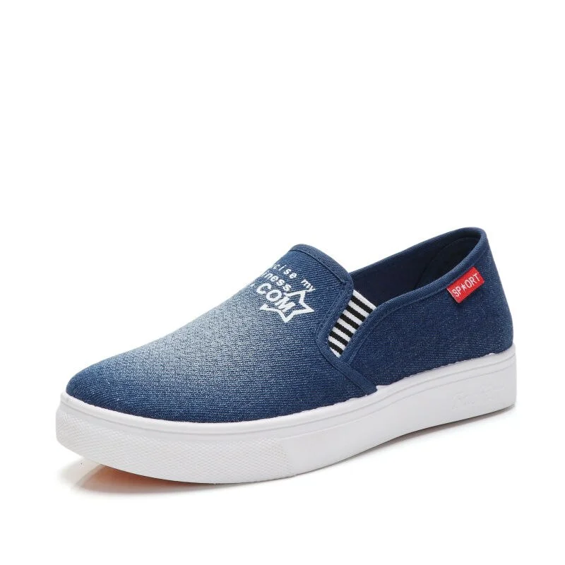Qengg Women's Spring summer shoes comfortable denim canvas shoes with printings lady soft lazy loafers chaussures de dame