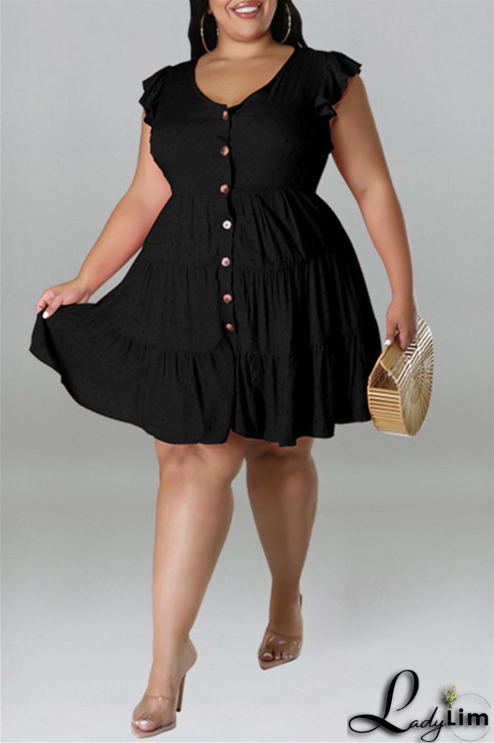 Black Fashion Casual Plus Size Solid Patchwork V Neck Sleeveless Dress