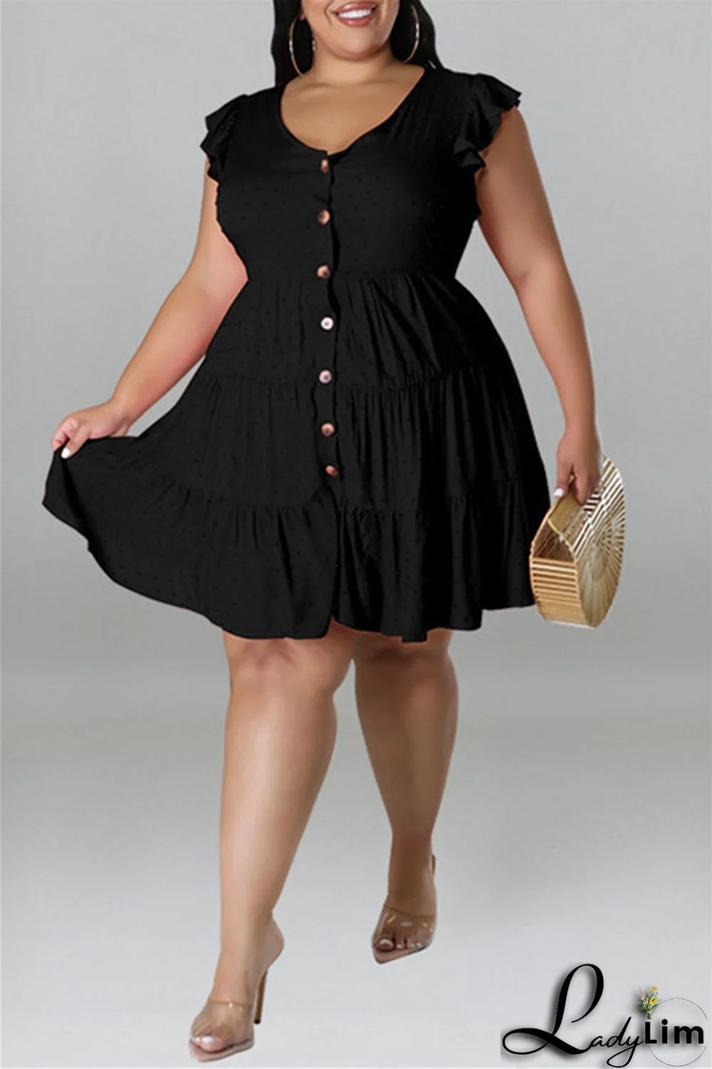 Black Fashion Casual Plus Size Solid Patchwork V Neck Sleeveless Dress