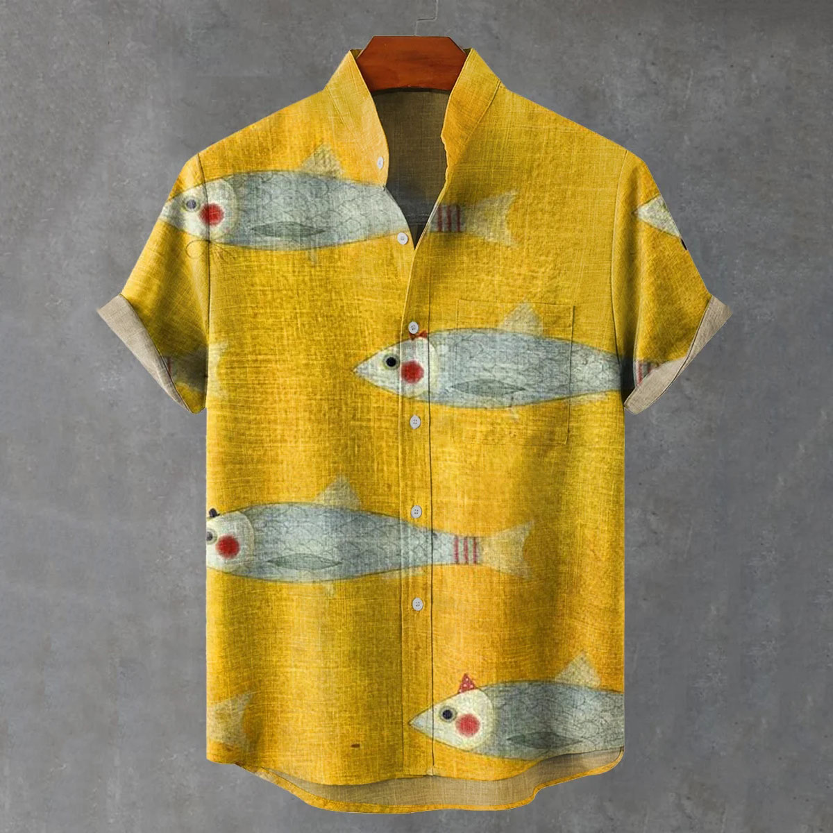 Retro Fish Pattern Japanese Retro Linen Art Short-sleeved Shirt  artssus