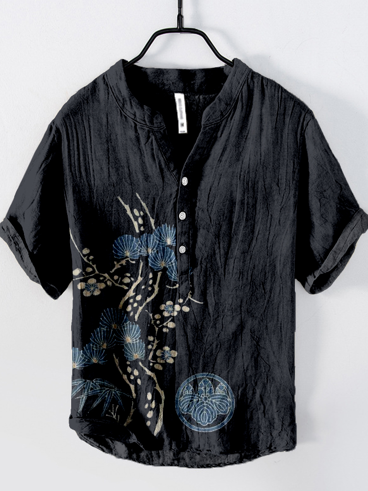 Bamboo, Pine & Plum Blossom Art Linen Blend Shirt  artssus