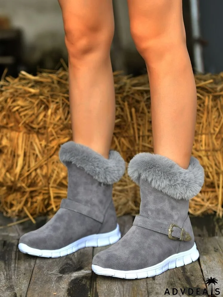 Buckle Decor Thermal Lined Faux Suede Snow Boots