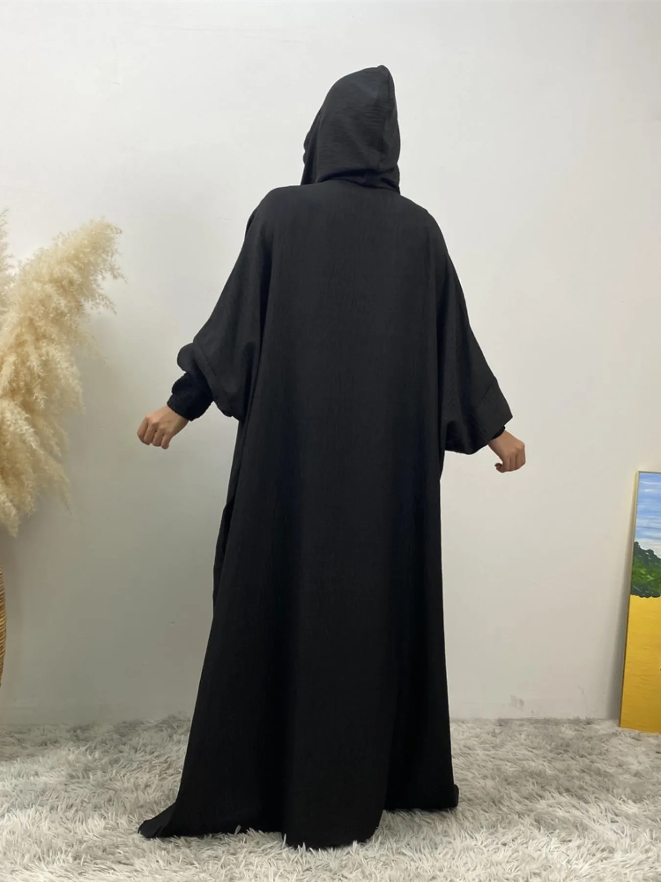 Women's Solid Hooded Dress, Casual Long Sleeve Dress for Fall & Winter, Women's Islamic Clothing for Daily Wear, Modesty Muslim Clothing