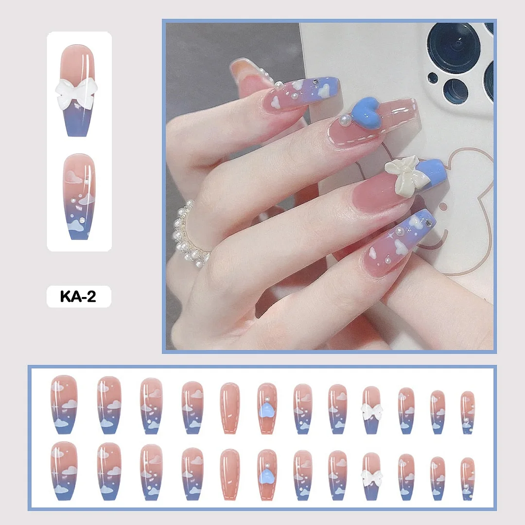 Butterfly Lovely Girl Nail Art Wearable Press On Fake Nails Tips With Glue And Sticker 24pcs/box With Wearing Tools As Gift-Nail Inspo
