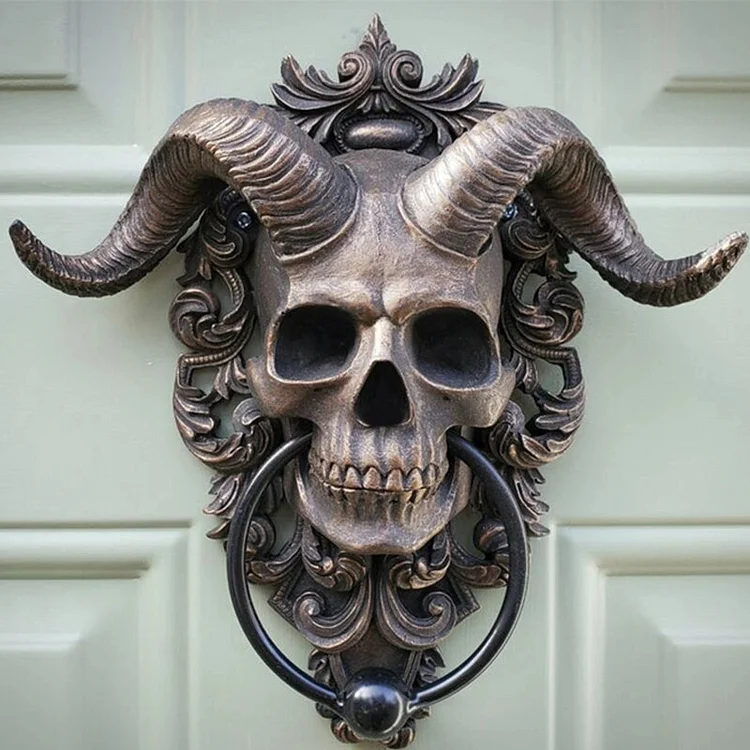 Resin Skeleton Head Door Knocker Decor