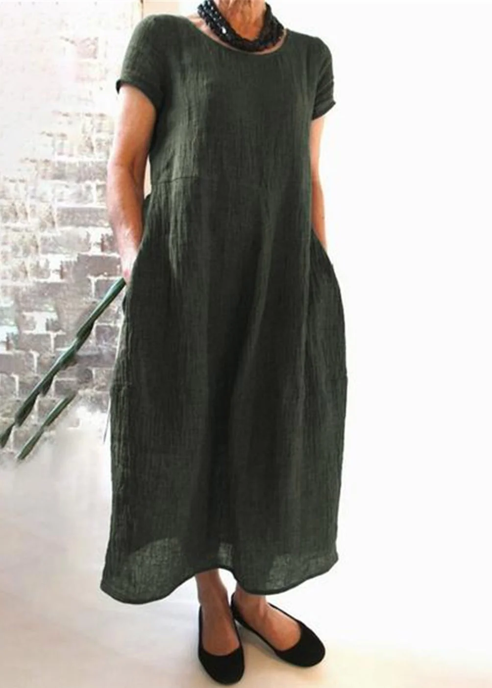Linen And Cotton Casual Maxi Dress