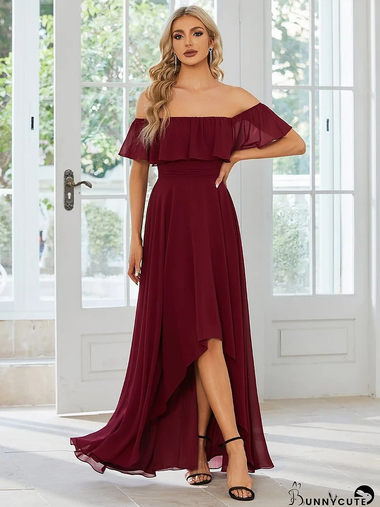 Off Shoulder Chiffon Split Wholesale Bridesmaid Dresses