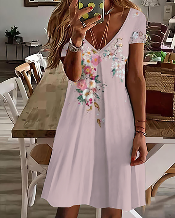 Casual Floral Short Sleeve Dress