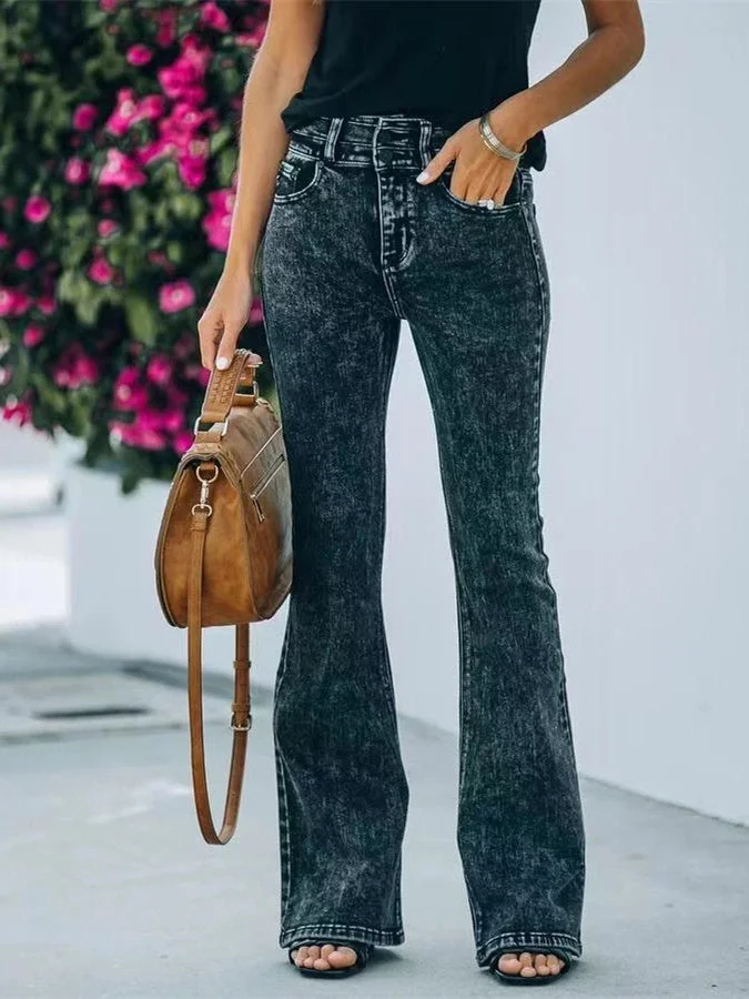 Women plus size clothing Women's High Waist Buttoned Slim Fit Jeans-Nordswear