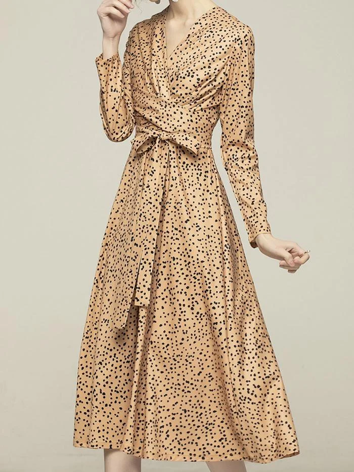 Super Chic V-neck Leopard Print Cross-tie Irregular Dress