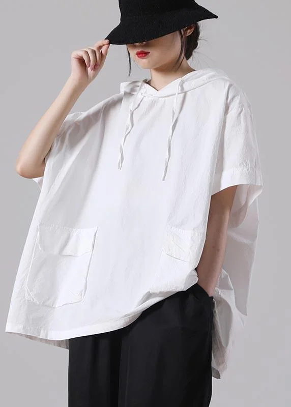 Handmade White Pockets Half Sleeve Tee Summer Cotton