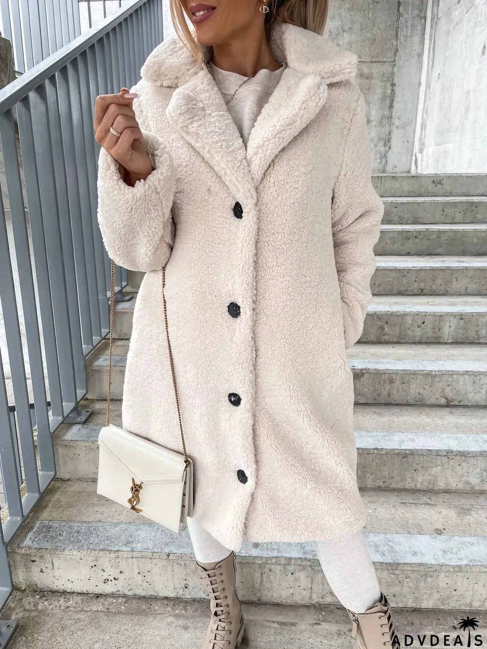 Autumn And Winter Women's Fleece Long-Sleeved Turndown Collar Women's Long Coat