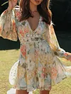 Floral-Print Long Sleeves Bohemia Mini Dress