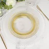 10 Pack | 9" Clear / Gold Swirl Rim Plastic Dinner Plates, Round Disposable Party Plates
