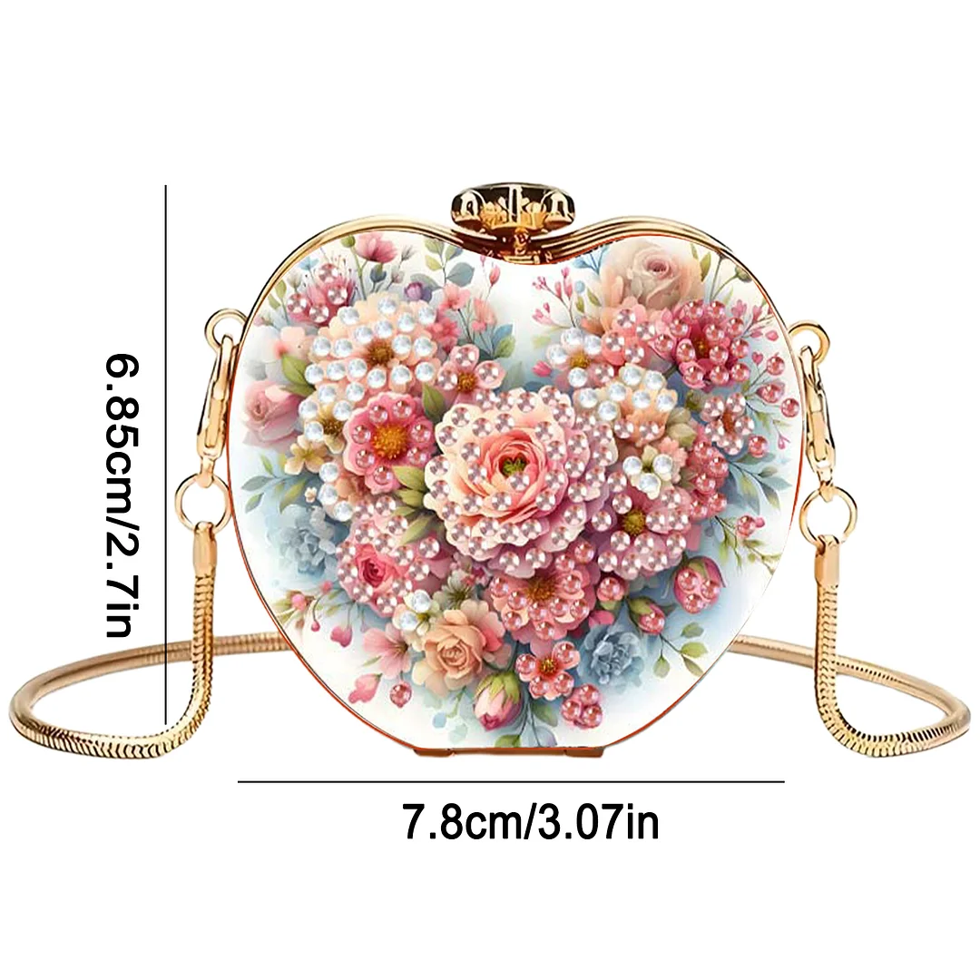 Flowers DIY Acrylic Love Diamond Art Painting Card Case Wallet with Chain Small Diamond Painting Crossbody Bag for Adults Women Girls Gift