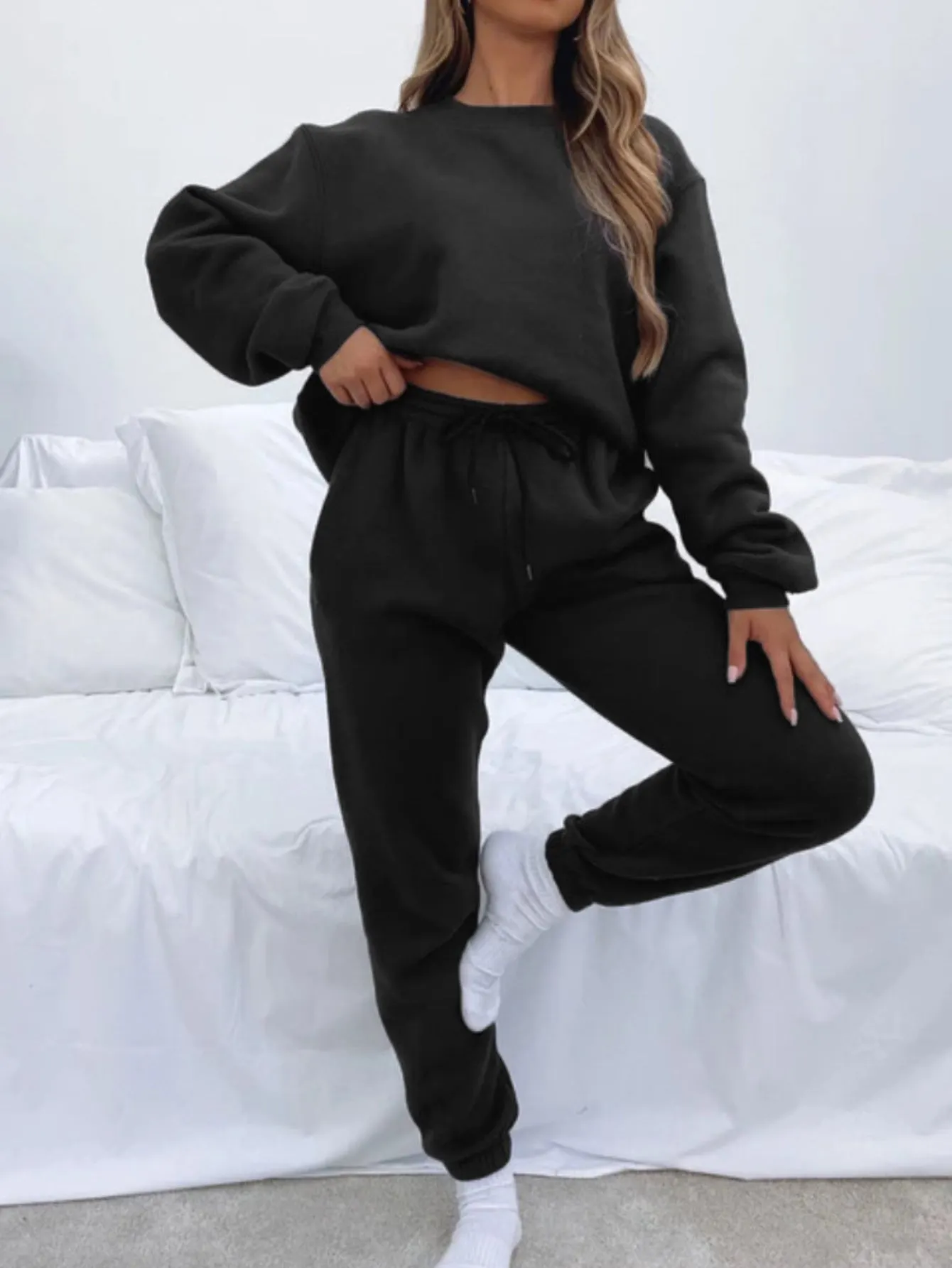 LBL Cacual Solid Color Sweatshirt Joggers Set