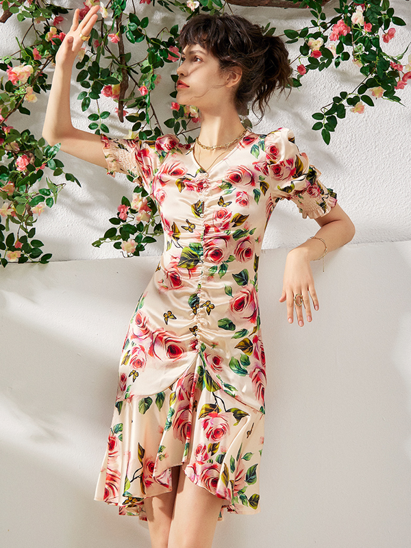Silk Dress Rose Floral Summer New Design