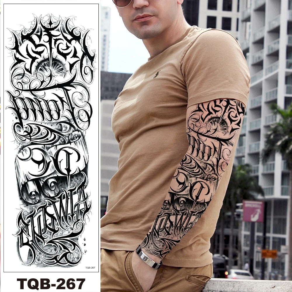 Full Flower Arm Temporary Tattoo Sticker Men Women Adult Girl Body Art Fake Tatoo Characters Love Confession Totem Lily Hotwife