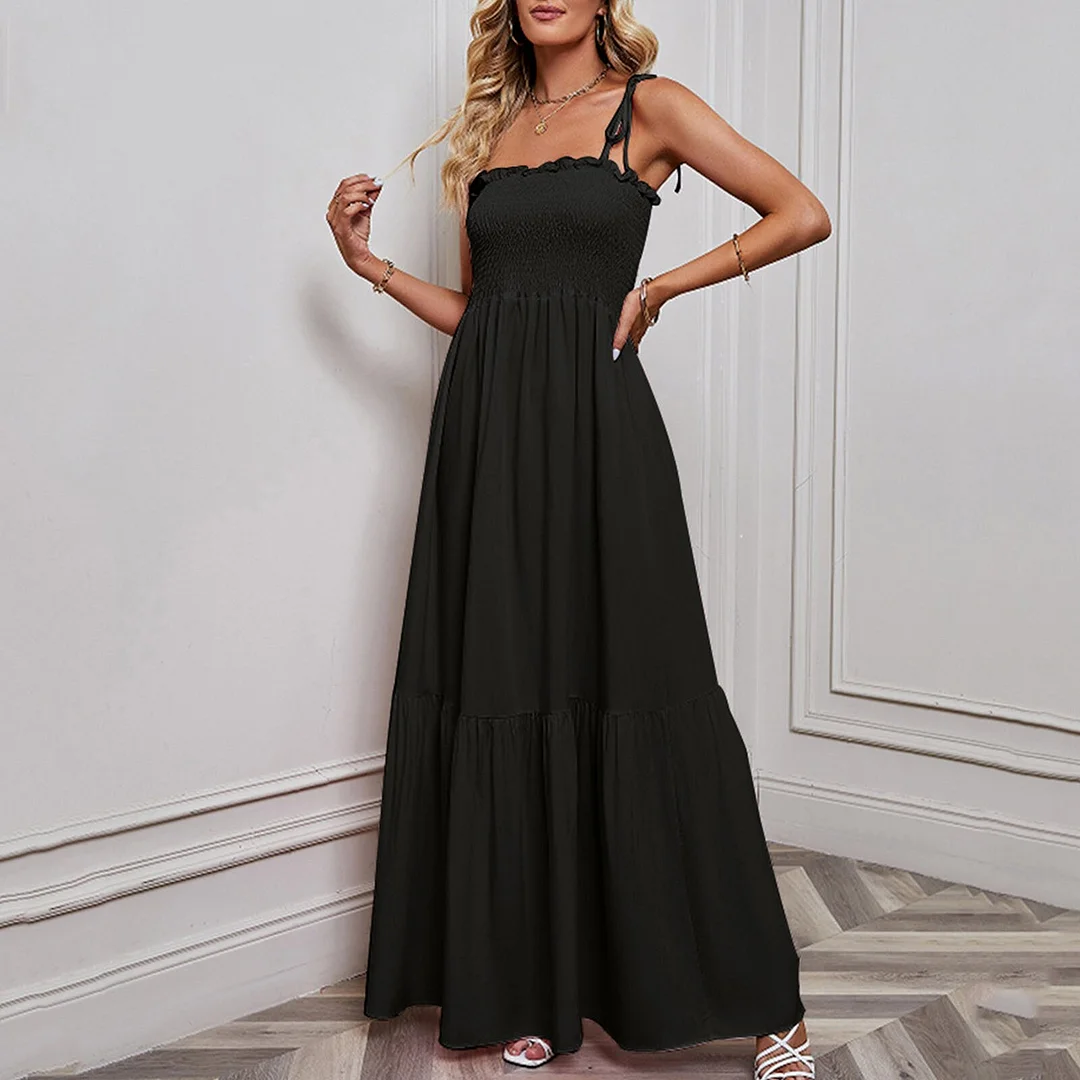 Women Summer Maxi Dress Casual Boho Sleeveless Summer Dresses For Women 2023 Beach Strap Smocked Tiered Long Dresses Vestidos