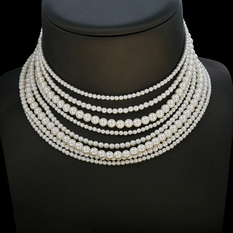 Wedding White Multi-Layer Pearls Choker Necklaces