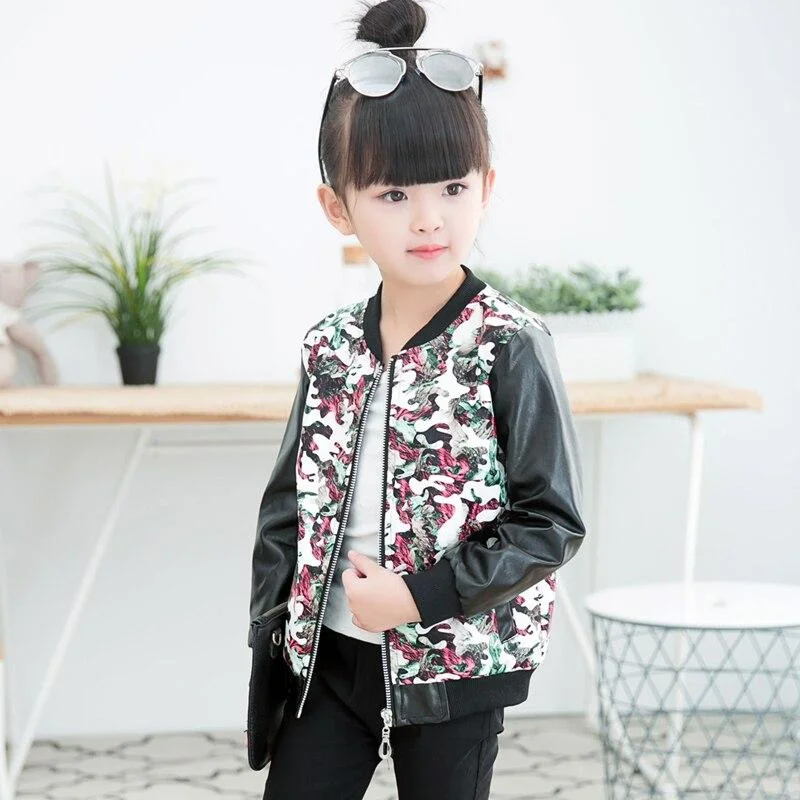 girls leather jacket PU jacket for children 2-7 year old fashion rivet belt, lapel leather, motorcycle Cool wild rivets outwear
