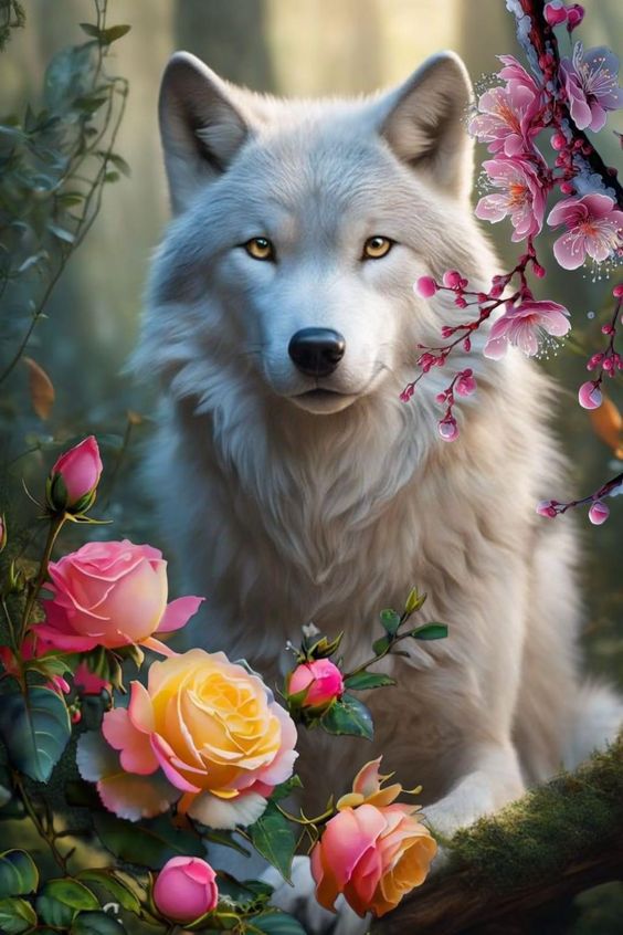 Rose White Wolf (velvet cloth) AB drill full round/square diamond painting