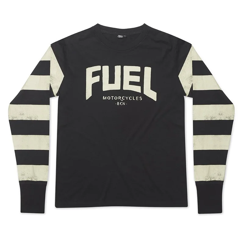Vintage Striped Patchwork Fuel Lettering Long Sleeve Casual T-Shirt