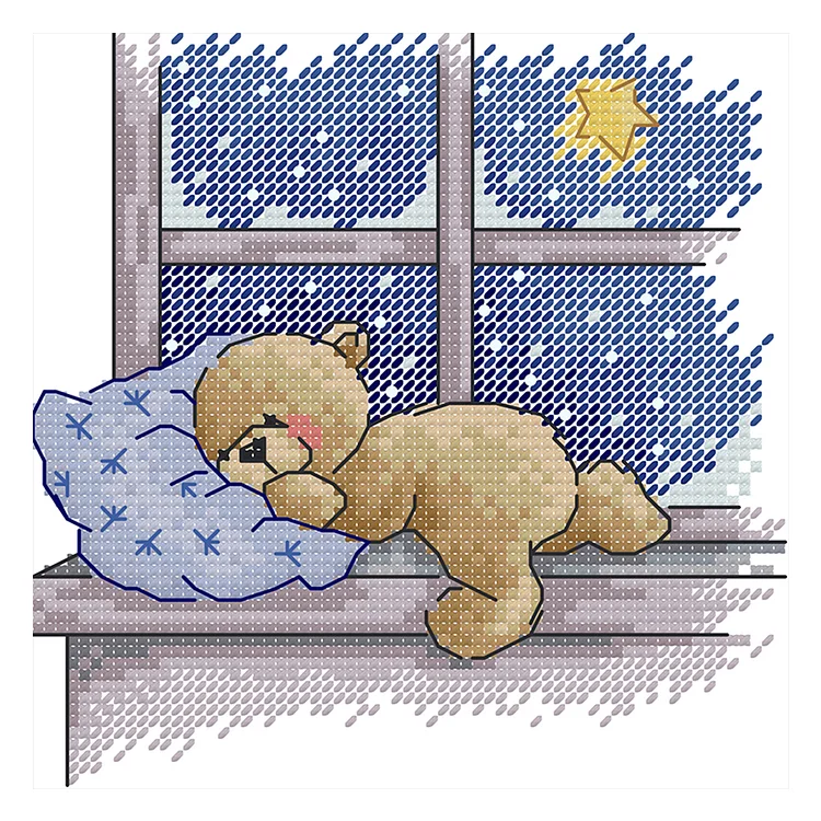 Joy Sunday Sleeping Bear - Printed Cross Stitch 14CT 17*17CM