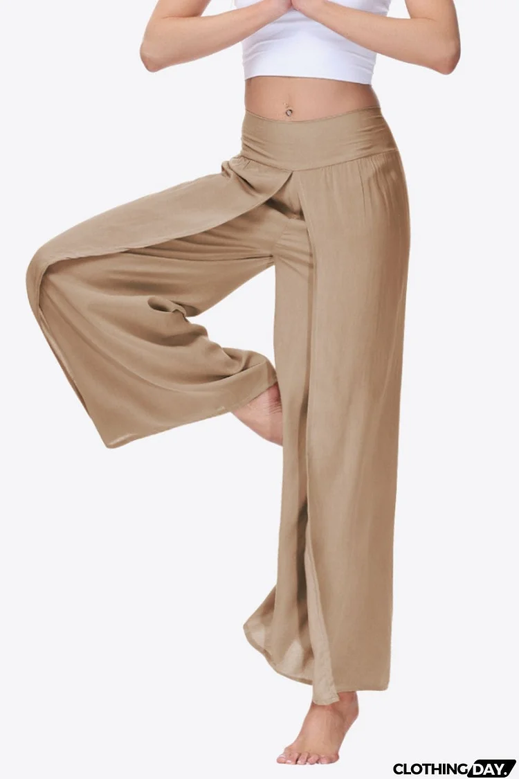 Smocked Split Wide Leg Long Pants