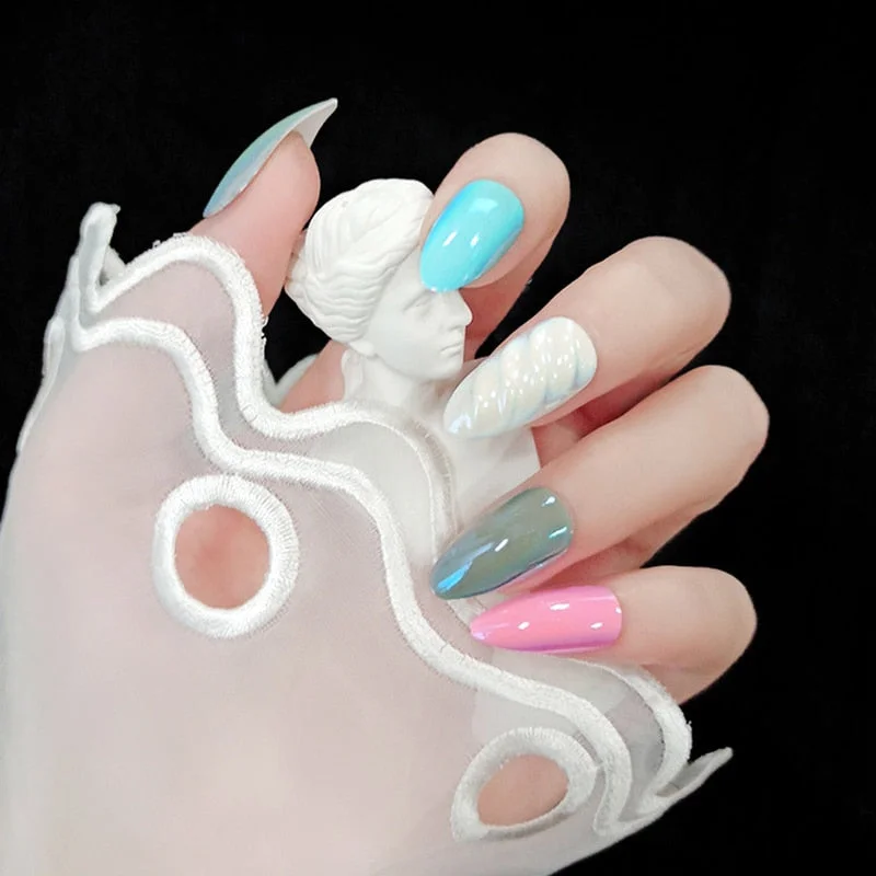 24pcs/set Press on Nail Tips Acrylic 10 Sizes Flower Design Fake Nails Art Full Cover French False Nail Art Tips Artifical Nails-Nail Inspo