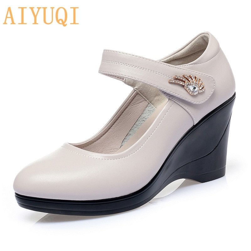 AIYUQI Women's Shoes Platform Wedge 2021 New Women's Autumn Shoes High Heel Fashion Mid-aged Shallow Mouth Mother Shoes