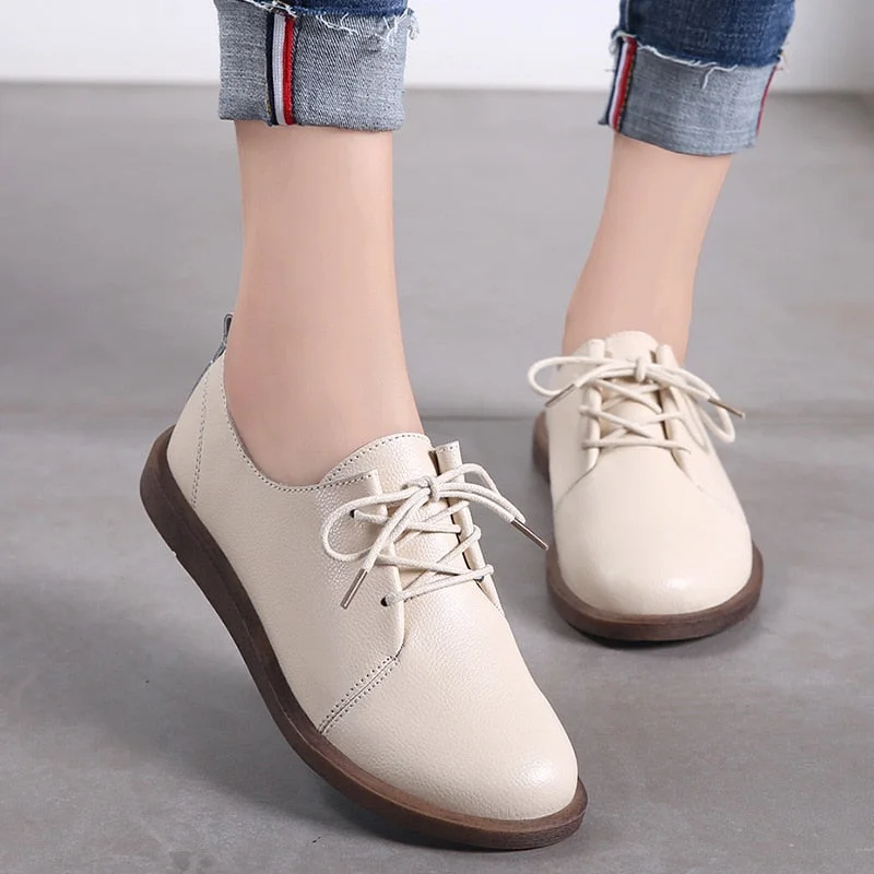 High Quality Women Shoes 2021 Genuine Leather Flat Shoes Classical Ladies Loafers Durable Rubber Hot Sale Working Footwear Femme