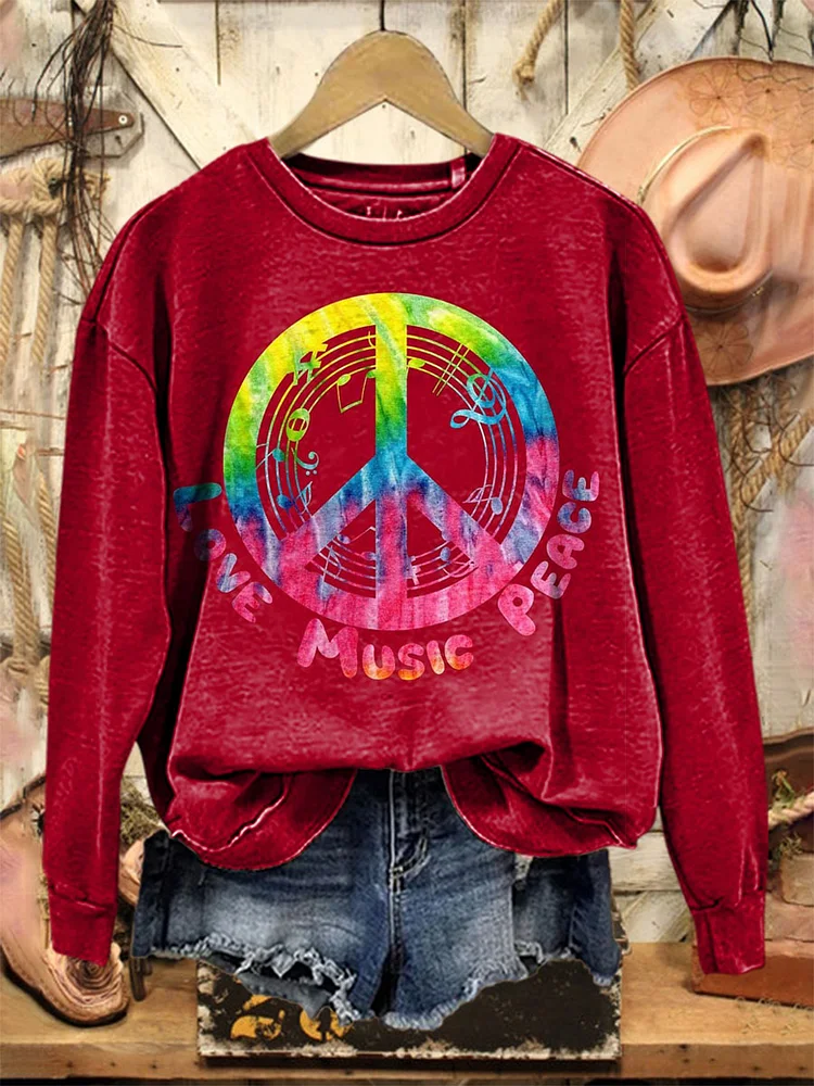 Vintage Hippie Art Print Casual  Sweatshirt