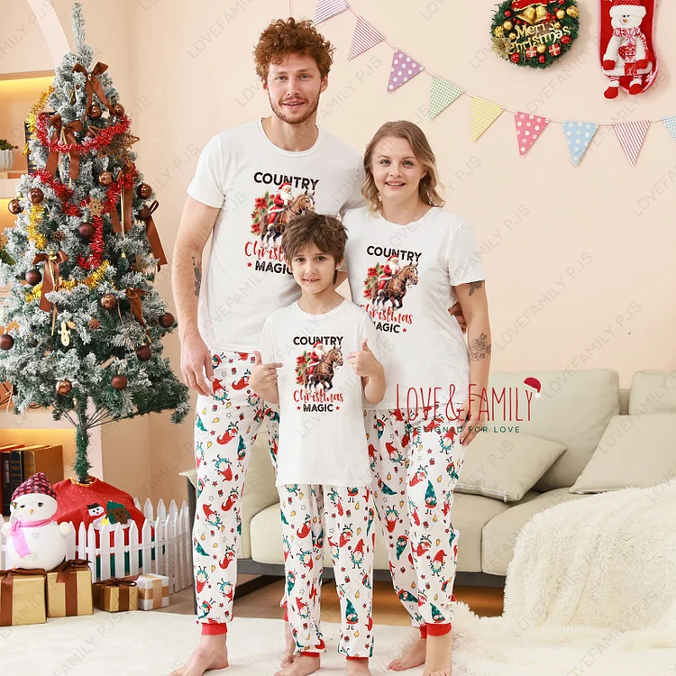 Country Christmas Magic Family Pajamas Short Sleeve PJs Sets