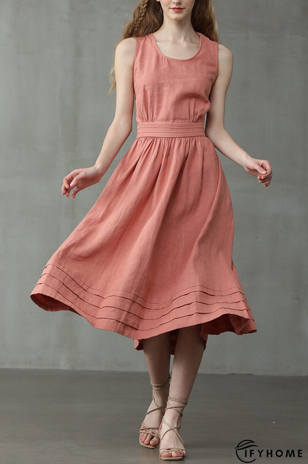 Cross Back O Neck Maxi Linen Dress | IFYHOME