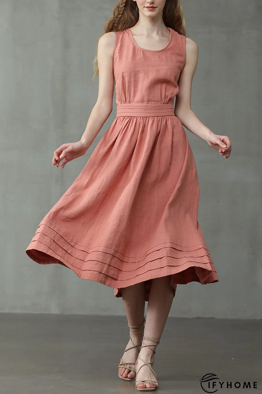 Cross Back O Neck Maxi Linen Dress | IFYHOME