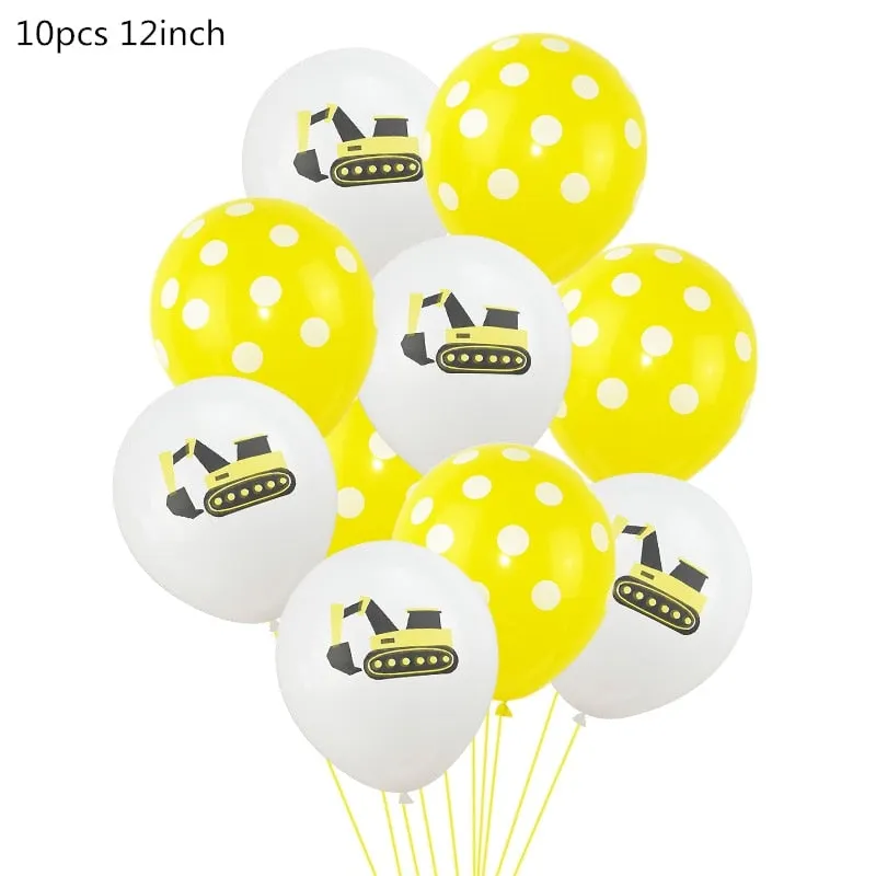 Construction Tractor Theme Excavator Inflatable Balloons Truck Vehicle Banners Baby Shower Kids Boys Birthday Party Supplies