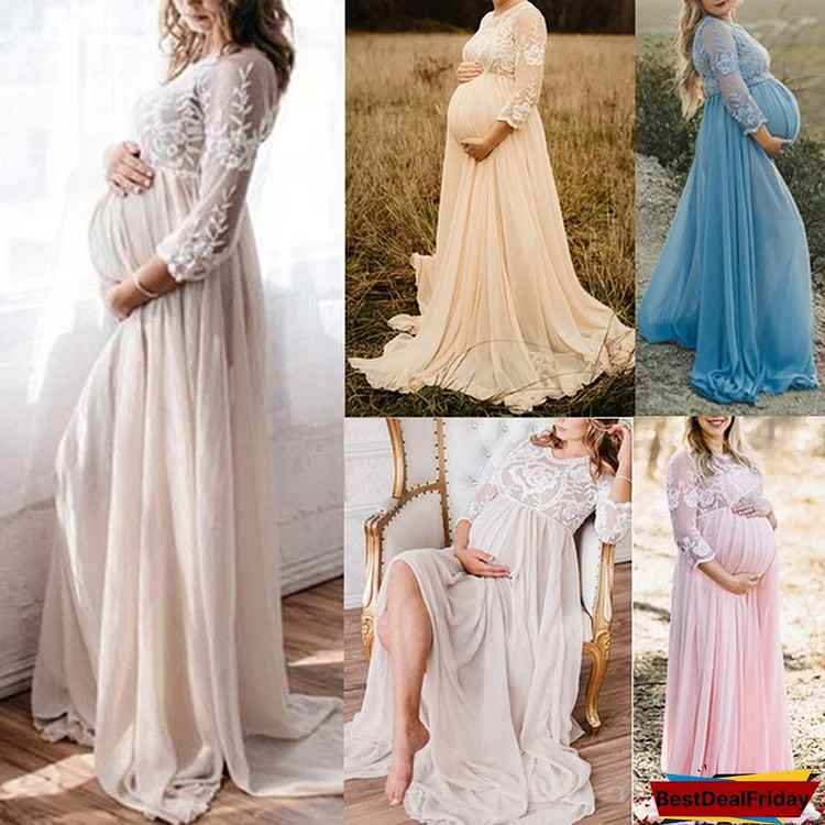 Plus Size Fashion Women Lace Maternity Gown Photography Long Maternity Photo Shoot Dress Plus Size S-5XL