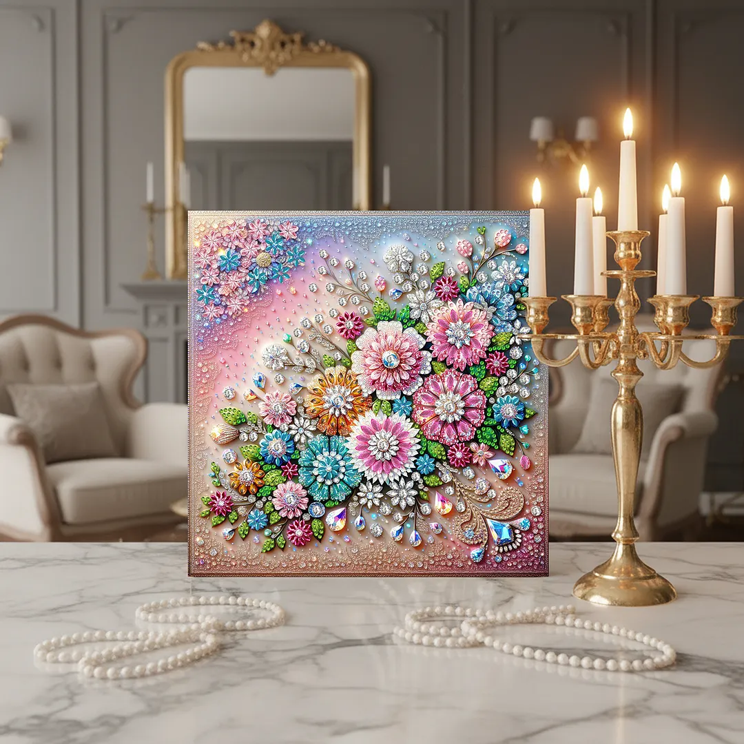 DIY Special Shape Drill Pearl Gem Diamond Art Painting Kit with Frame 9.84x9.84in Art Craft Pearl Diamond Painting for Adults Beginners Home Decor (BK33)