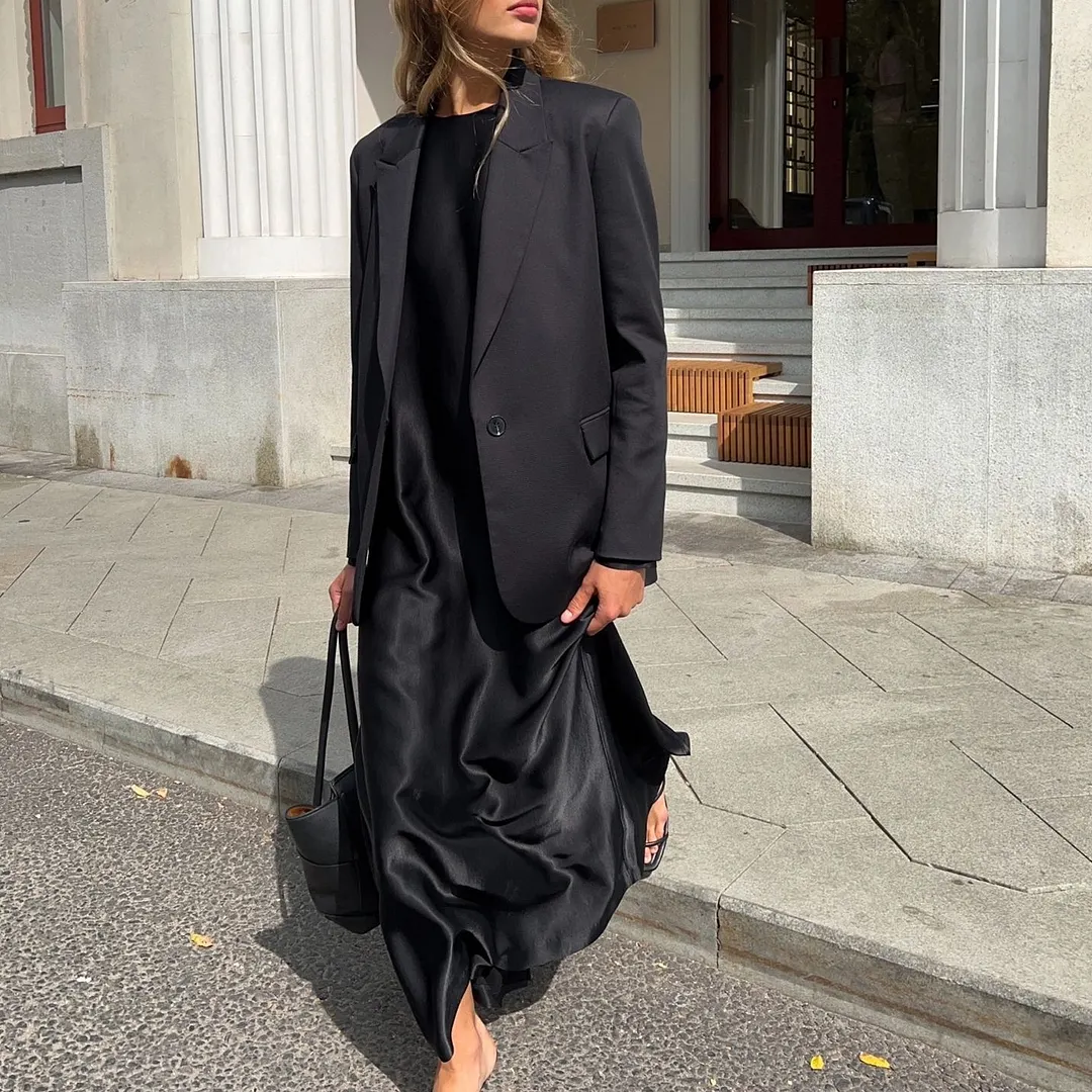 Churchf Churchf New 2023 Women's Bottom Dress Fashion Long Sleeve Slit Satin Pendant Wrap Hip Skirt