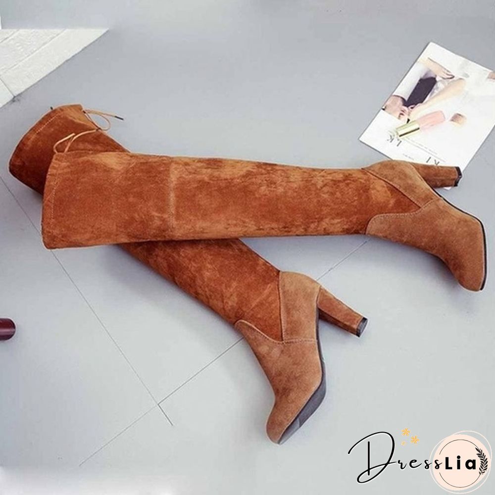 Autumn and Winter Women's Fashion Boots Over Knee High Boot Lace Up High Heel Long Thigh Boots Shoes