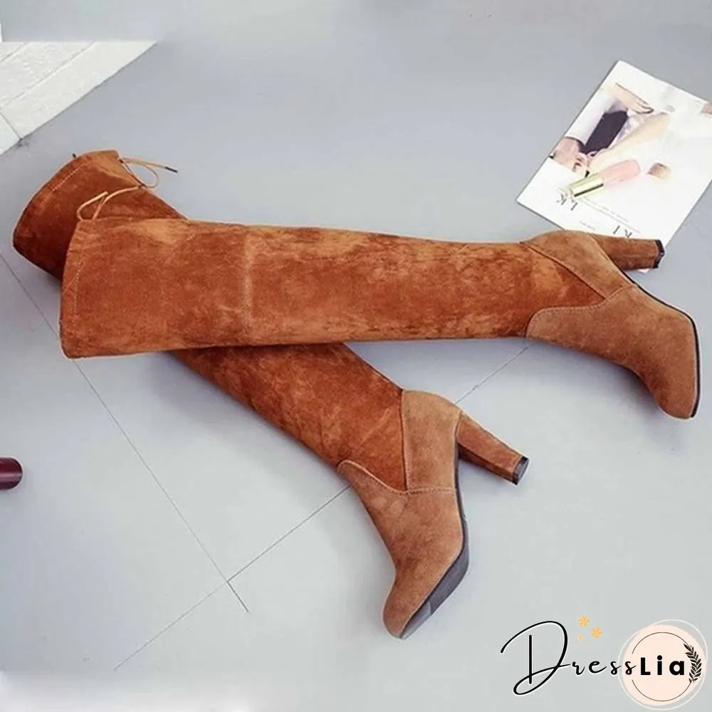 Autumn and Winter Women's Fashion Boots Over Knee High Boot Lace Up High Heel Long Thigh Boots Shoes