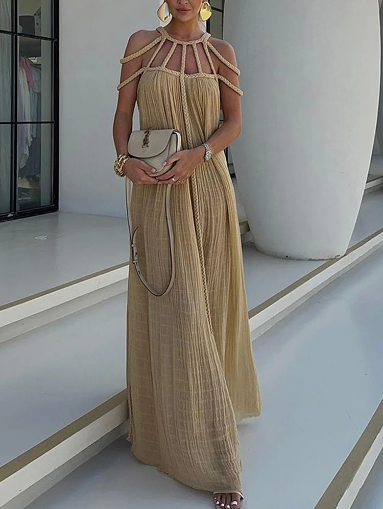 Swimwear Halter Cut Out Solid Color Beach Maxi Dress