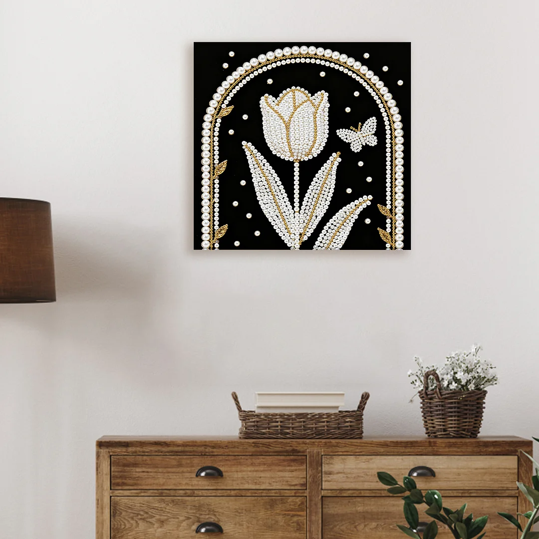 Tulip DIY Pearl Art Diamond Painting Kit for Adults Home Decor 25x25cm With Frame